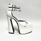 Black White Rivet Belt Buckle 15cm Double Waterproof Platform Shoes Heels